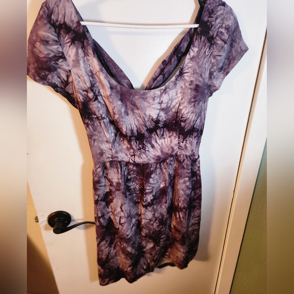 NWT- Lovely Girl Purple Tie-Dye Dress With Open Back Size S/M